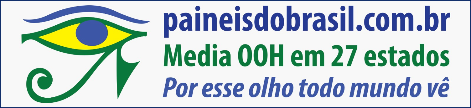 Assinatura da Painéis do Brasil com o símbolo do Olho de Hórus e a frase Por esse olho todo mundo vê