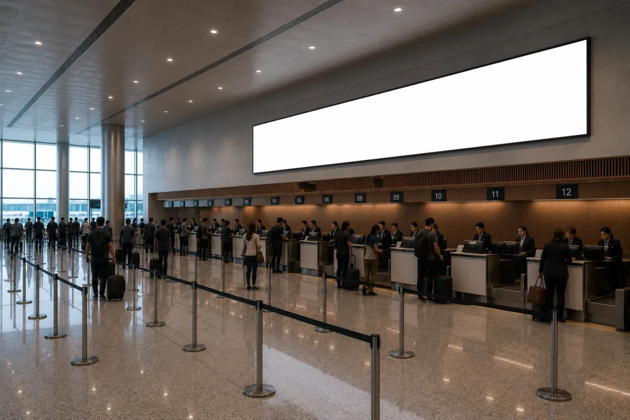 circuito de mídia digital distribuído pelo terminal; formato de mídia a consultar no Aeroporto Internacional de São Paulo/Guarulhos (GRU)