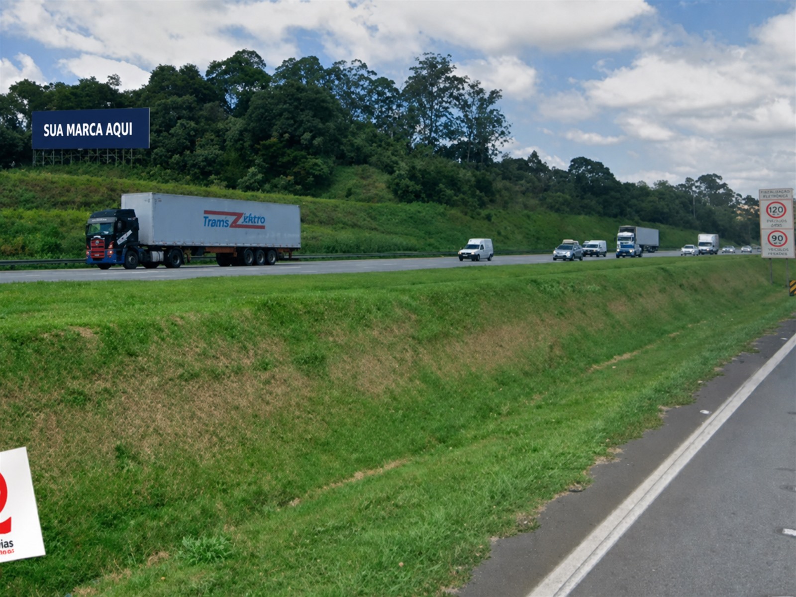 Painel rodoviário na Bandeirantes — KM 35+125 — sentido São Paulo Capital — ficha 01, mídia OOH na Rodovia dos Bandeirantes SP-348