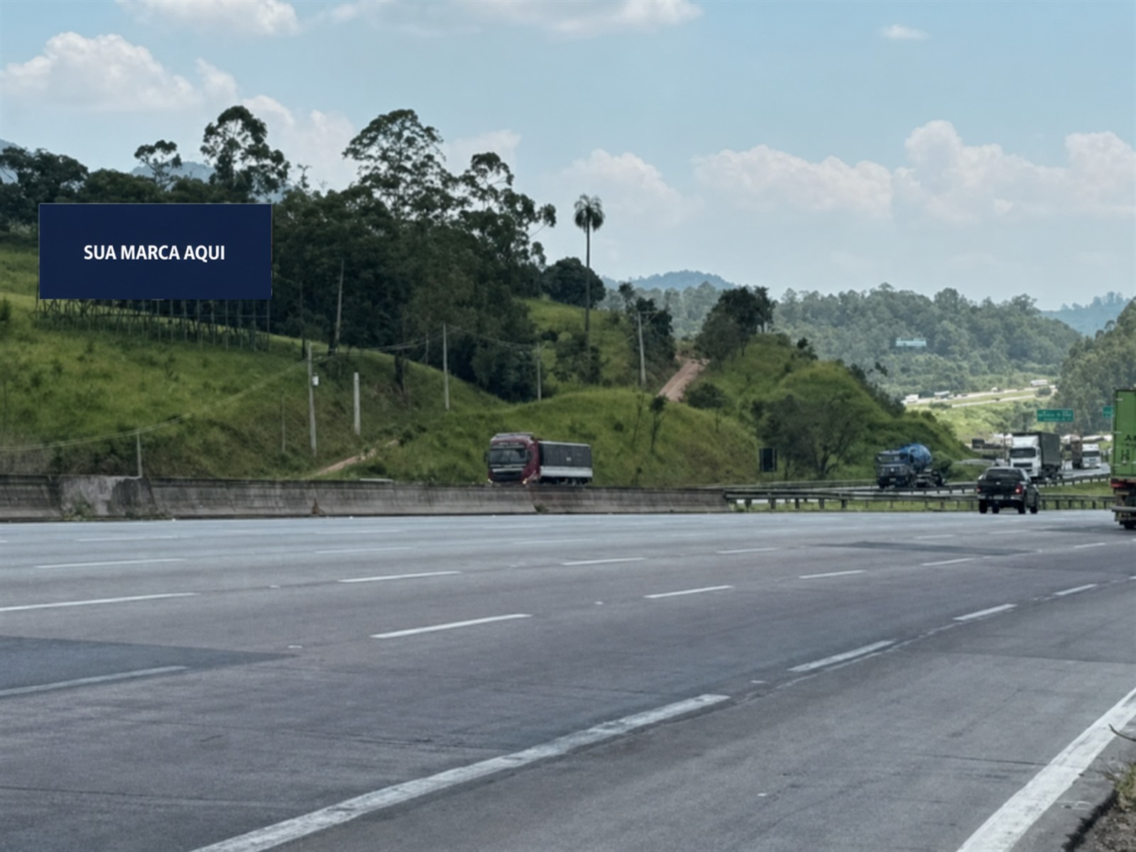 Painel rodoviário na Bandeirantes — KM 46+600 — sentido São Paulo Capital — ficha 05, mídia OOH na Rodovia dos Bandeirantes SP-348