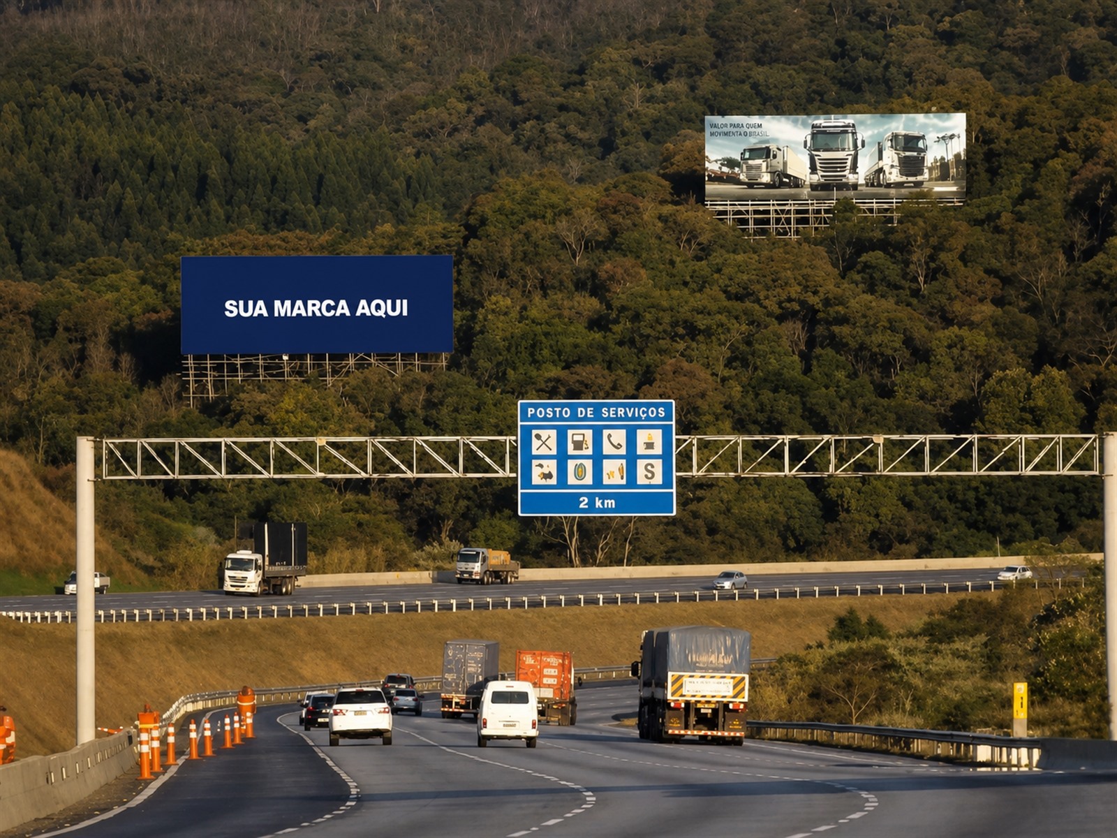 Painel publicitário na Bandeirantes — KM 45+000 — sentido São Paulo Capital — ficha 12, mídia OOH na Rodovia dos Bandeirantes SP-348