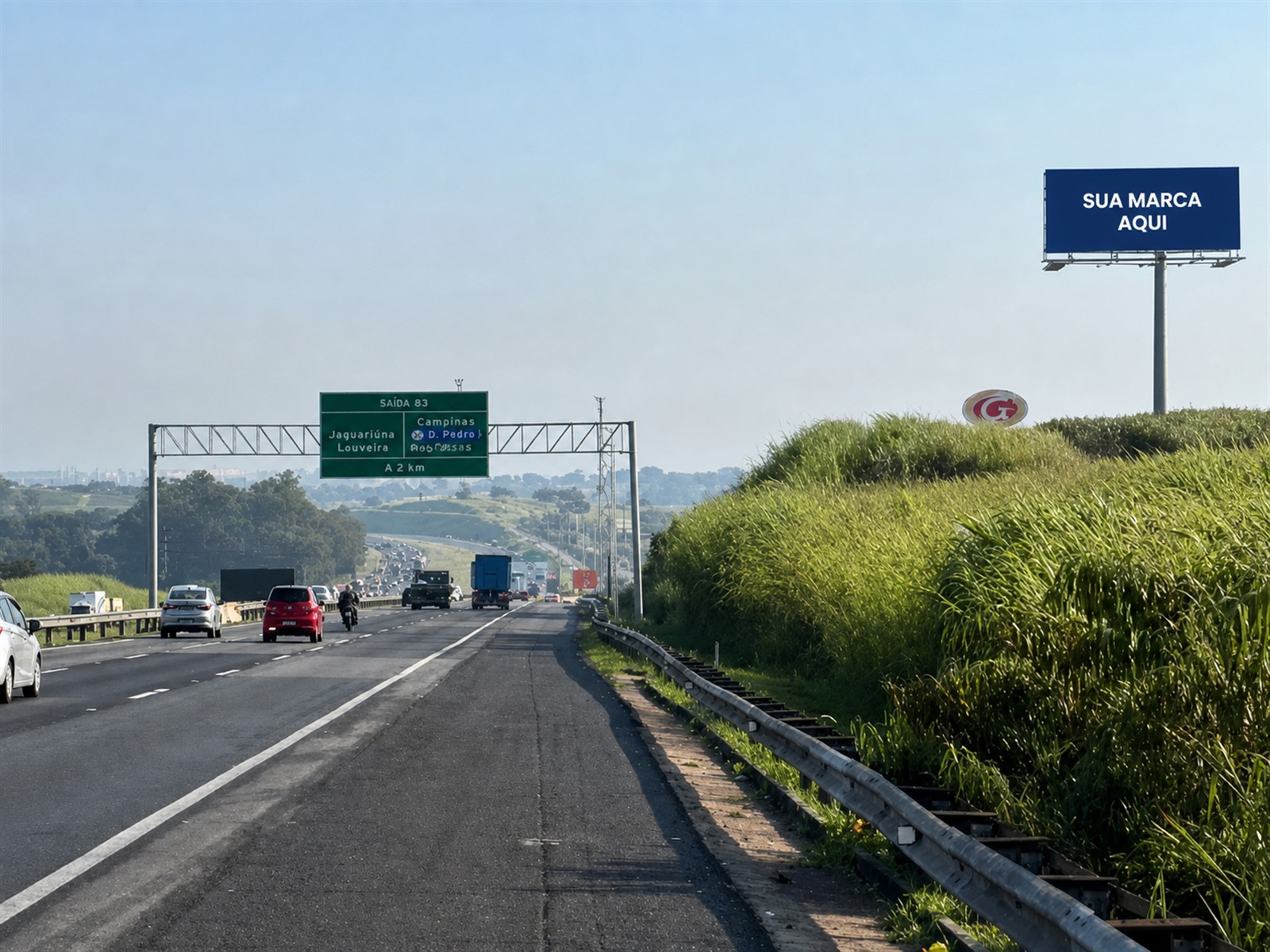 Painel rodoviário na Bandeirantes — KM 81+000 — sentido São Paulo Capital — ficha 45, mídia OOH na Rodovia dos Bandeirantes SP-348