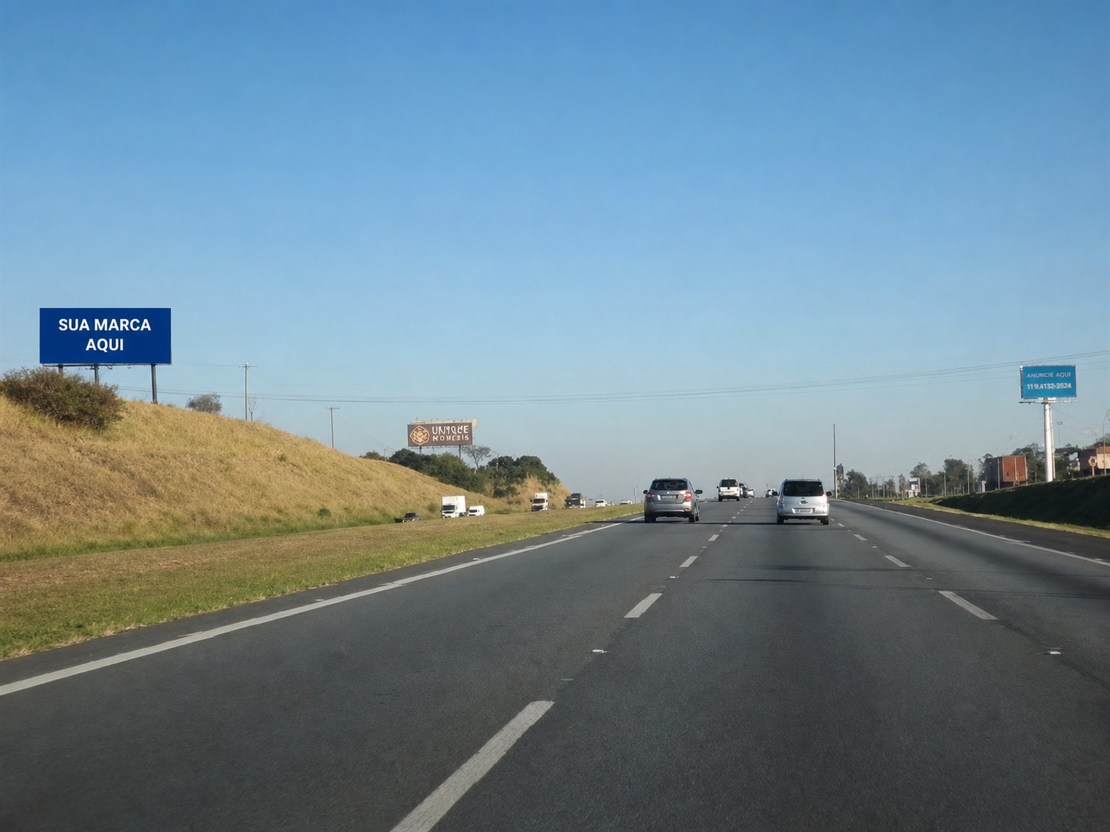 Painel rodoviário na Bandeirantes — KM 68+700 — sentido Interior — ficha 61, mídia OOH na Rodovia dos Bandeirantes SP-348, próximo a Jundiaí