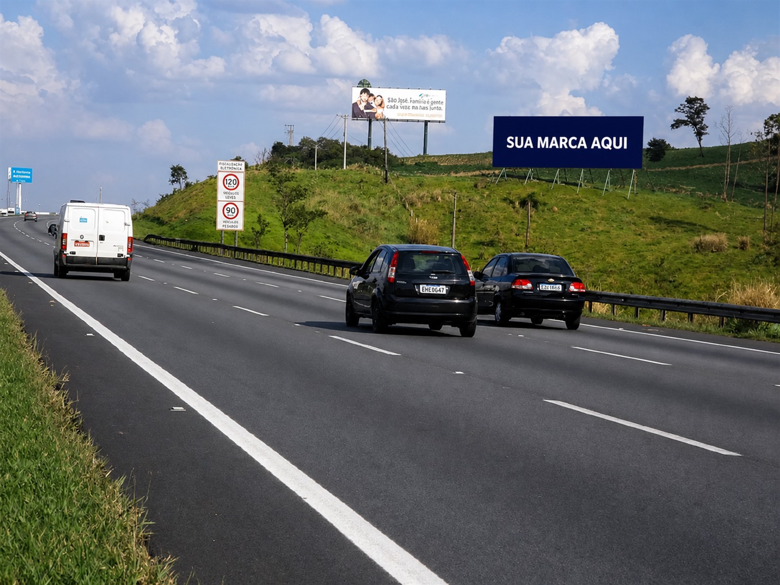 Painel rodoviário na Bandeirantes — KM 69+400 — sentido São Paulo Capital — ficha 65, mídia OOH na Rodovia dos Bandeirantes SP-348