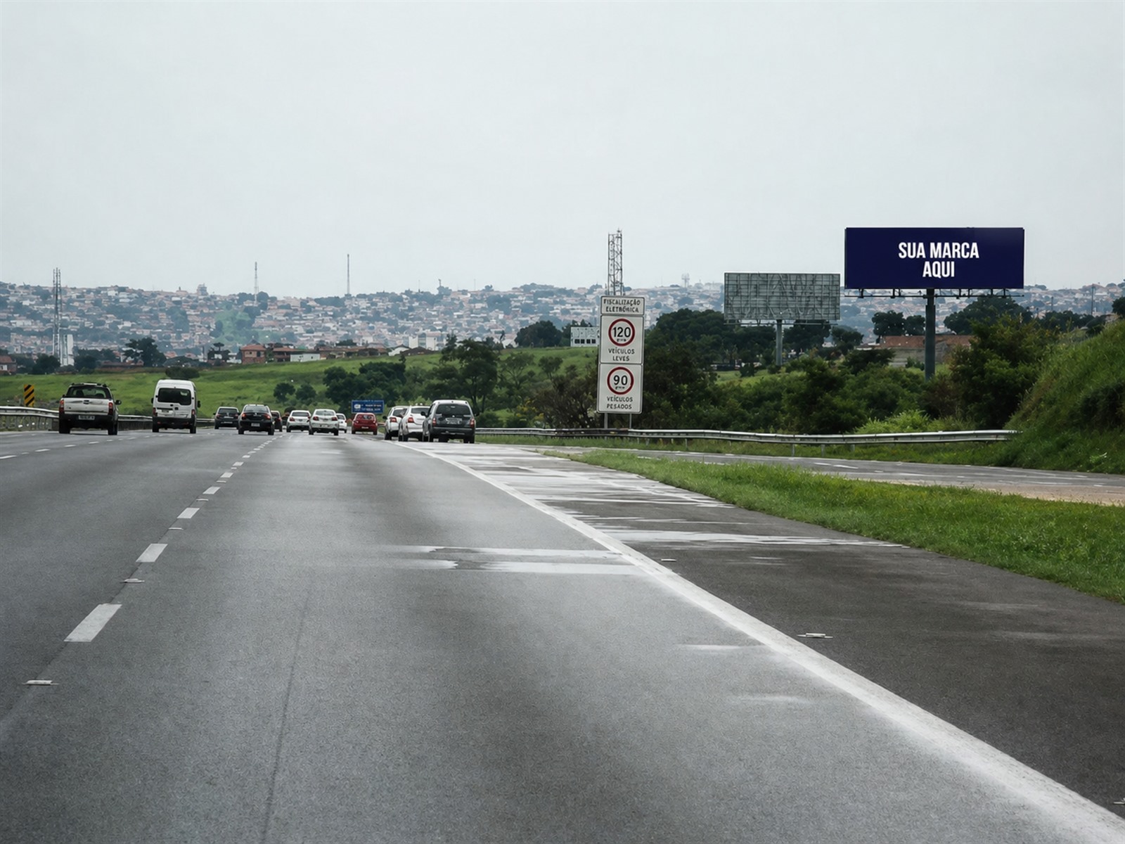 Painel publicitário na Bandeirantes — KM 88+500 — sentido São Paulo / Campinas — ficha 76, mídia OOH na Rodovia dos Bandeirantes SP-348
